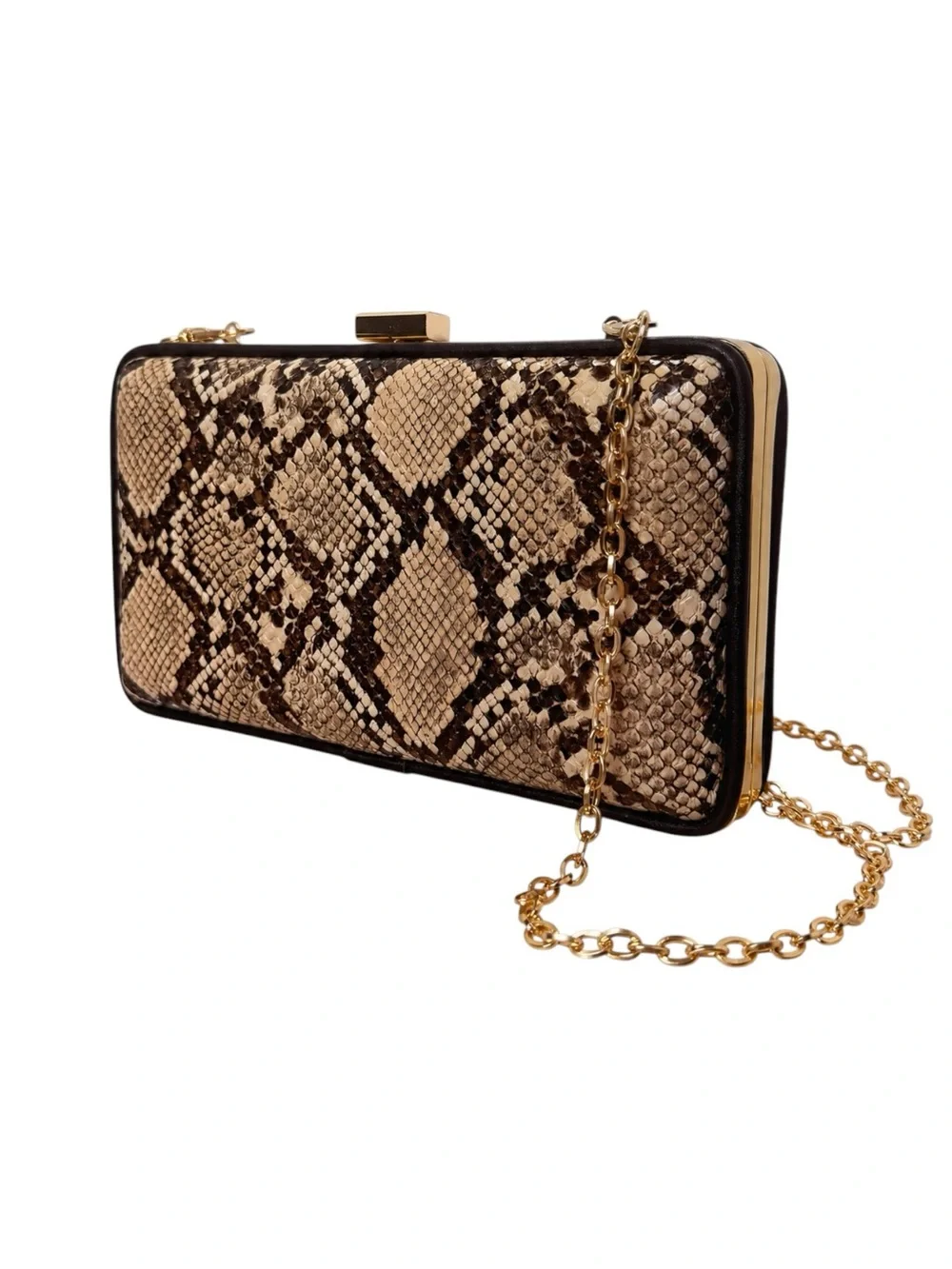 Urban Expressions Evening Box Clutch Vivian O'Nay Vegan Snake Print Beige